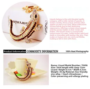 Macro detail of lizard keychain with Czech rhinestones and zinc alloy dimensions