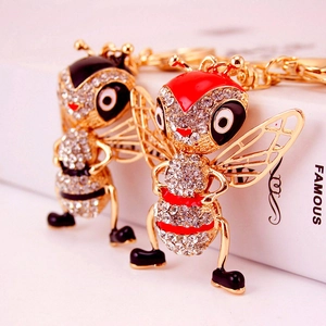 Porte-Clés Abeille en Strass Mignon pour Femme en Alliage de Zinc Émail Insecte Anneau de Clé Pendentif de Sac Cadeau