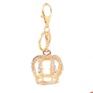 Porte-clés couronne de laurier dorée avec strass brillants et fermoir mousqueton chic