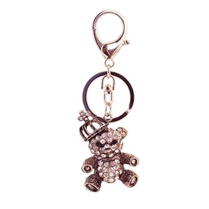 Porte-clés ours en cristal étincelant avec couronne et fermoir mousqueton en métal argenté