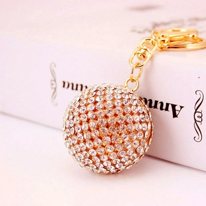 Creative Rhinestone Spherical Keychain Gold Plated Zinc Alloy Crystal Ball Bag Charm Pendant Jewelry Key Ring For Women