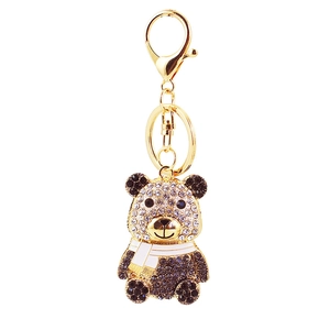 Portachiavi panda per auto con sciarpa colorata e strass brillanti per decorazione borse