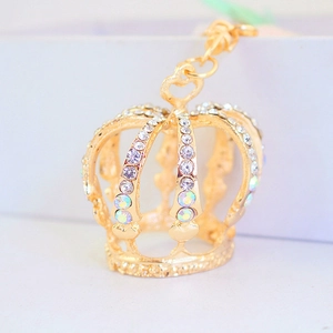 Porte-clés couronne dorée orné de strass brillants et design creux élégant et chic