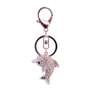 Sparkling silver dolphin keychain for women with crystal rhinestones and lobster clasp
