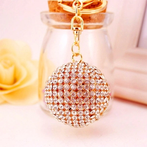 Sparkling crystal rhinestone ball keychain with golden swivel clasp and keyring charm