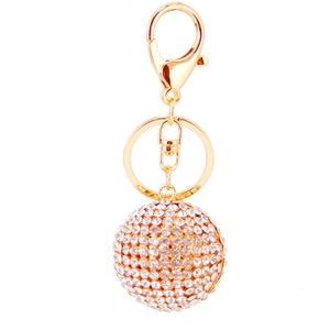 Elegant gold keychain featuring a sparkling crystal ball pendant with white rhinestones