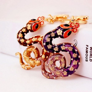 Cute Rhinestone Snake Keychain Zodiac Animal Cartoon Zinc Alloy Enamel Key Ring Bag Charm Pendant Gift For Women Men Accessory