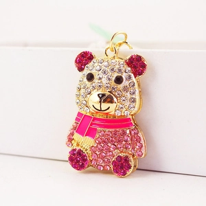 Portachiavi panda dorato con strass scintillanti e sciarpa in smalto rosa per borse