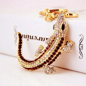 Cute Sparkling Rhinestone Crocodile Lizard Keychain Zinc Alloy Metal Animal Pendant For Bag Car Key Decorative Accessory Gift