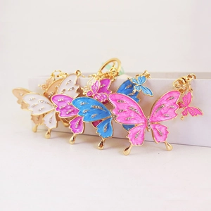 Butterfly Keychain Alloy Enamel Rhinestone Insect Pendant For Women Car Key Bag Decoration Elegant Sparkling Fashion Gift