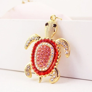 Porte-clés tortue dorée avec strass colorés pour clés de voiture et décor de sac