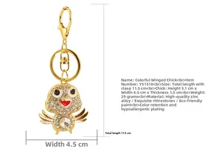Detailed size specifications of the creative sparkling crystal chicken keychain pendant