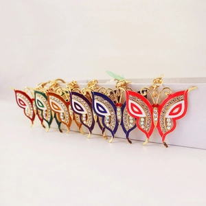 Rhinestone Butterfly Keychain Colorful Enamel Alloy Insect Bag Pendant Cute Car Key Ring For Women Jewelry Gift