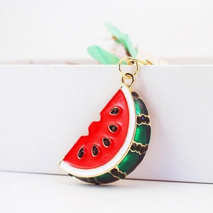 Creative Cute Fruit Watermelon Slice Metal Keychain Alloy Rhinestone Enamel Pendant Key Ring For Bags Women Girls Gift