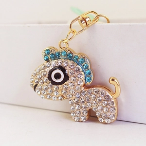 Cute rhinestone crystal small monster animal keychain with gold metal lobster clasp for bags