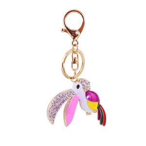Colorful rhinestone parrot keychain with vibrant enamel plating and gold lobster clasp