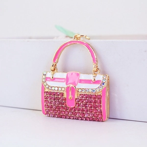 Exquisiter rosa Handtaschen-Schlüsselanhänger mit Strasssteinen und Vergoldung für Damen