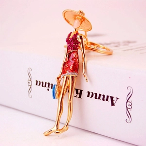 Elegant Lady Figure Keychain Zinc Alloy Rhinestone Enamel Bag Pendant Fashion Charm Key Ring For Women Girls Accessory