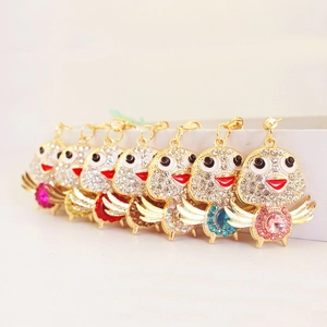 Creative Cute Crystal Wing Chick Rhinestone Car Keychain Gold Zinc Alloy Animal Bag Pendant Charm Gift For Women Girls