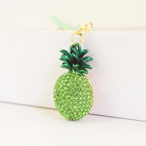 Creative colorful pineapple keychain with green rhinestones and golden lobster clasp for bags
