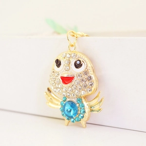 Portachiavi pulcino creativo con pietra blu e strass bianchi scintillanti per auto