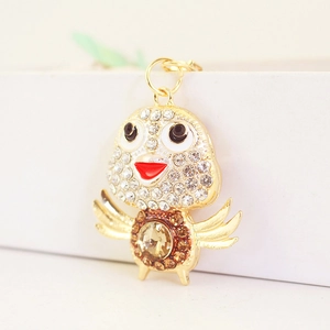 Creative crystal chicken keychain with sparkling rhinestones and golden metal base