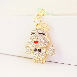 Portachiavi creativo a forma di pulcino dorato con strass scintillanti e corona