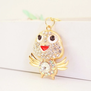 Sparkling crystal chicken keychain with colorful rhinestones and gold-plated finish