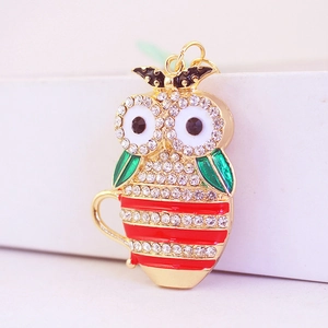 Portachiavi creativo a forma di gufo con placcatura in oro e dettagli in strass