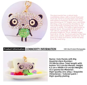 Detail showing dimensions of rhinestone panda keychain measuring 10.5cm in length