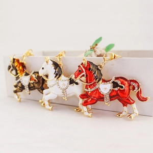 Simpatico Portachiavi a Forma di Cavallo in Lega di Zinco Lussuoso Strass Zodiaco Destriero Ciondolo per Borsa Smalto Animale Moda
