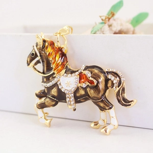 Portachiavi cavallo con strass scintillanti in lega dorata e smalto per borse da donna