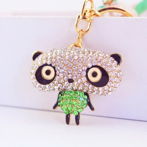Cute Panda Animal Keychain Zinc Alloy Rhinestone Inlaid Bag Pendant Car Key Ring For Women Girls Birthday Gift
