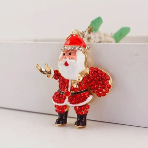 Mignon Porte-clés Père Noël en Strass Alliage de Zinc Émail Pendentif de Noël pour Sac Femme Accessoire de Cadeau Festif