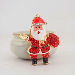 Porte-clés Père Noël étincelant avec strass rouges et alliage doré pour accessoires
