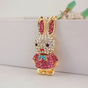Cute sparkling rhinestone rabbit keychain pendant in gold metal finish for bags