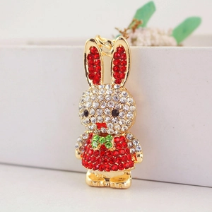 Sparkling rhinestone cute bunny keychain with gold metal base for women bag accessories