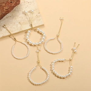 5-piece set of elegant 14K gold-plated pearl bracelets with adjustable pull chains