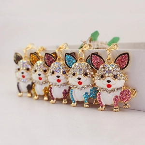 Süßer Strass Corgi Hund Schlüsselanhänger Zinklegierung Emaille Welpe Schlüsselring Mode Tasche Charm Anhänger Zubehör Geschenk