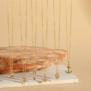 Collana con Pendente in Rame Placcato Oro e Zirconia Colorata per Donna Lollipop Pianeta Stella Ancora Spilla da Balia Gioielli