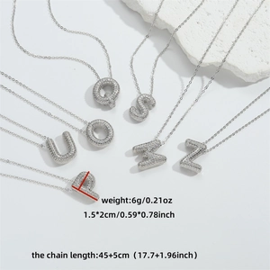 Gothic style silver letter pendants necklace with zircons and 45cm adjustable chain