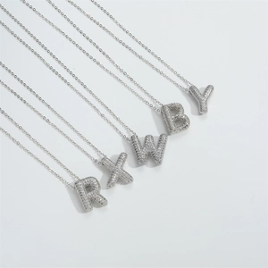 3D bubble letter necklaces with sparkling zircons on elegant silver chains for women