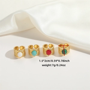 Adjustable oval natural stone rings with gold textured band in four vibrant colors