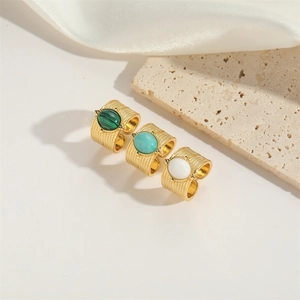 Bohemian adjustable gold-plated wide rings with colorful oval natural stone inlay