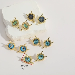 Colorful resin evil eye stud earrings with irregular gold copper frame set of four