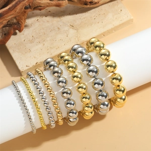 Minimalistische Koperen Ronde Gladde Kraal Armring Armband Voor Vrouwen Vintage Gepolijst Goud Zilver Metalen Kraal Mode Sieraden Cadeau