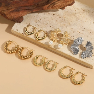 Pendientes de Cobre Vintage Francés para Mujer Estilo Hoja Flor Corazón Con Perlas Artificiales Chapado en Oro Plata Joyería