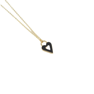 Vintage style gold chain necklace featuring a hollow black heart pendant for women