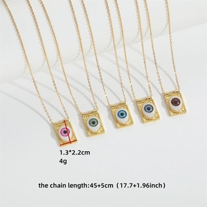 Set of five retro Devil's Eye pendant necklaces in various colors with gold plating