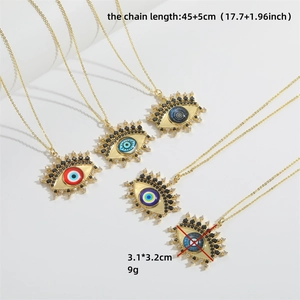 Exotic Devil's Eye pendant necklaces in multiple colors with gold finish and zircon stones